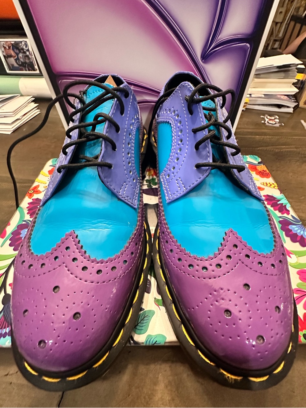 Rare Dr Martens 3989 Brogue Shoes Purple Blue Patent Leather Women US 9 UK 7 - Picture 5 of 13